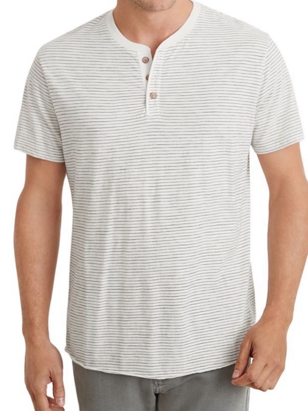 Marine Layer Striped Short-Sleeve Henley Shirt Size: L